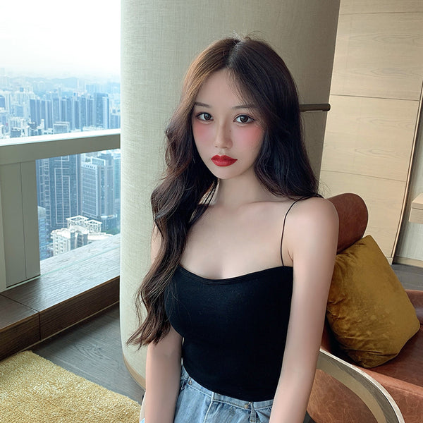 Beautiful Simple Design Sexy Women Spaghetti Strap Sling Tanktop Outer Wear One Piece Camisole Tube Top