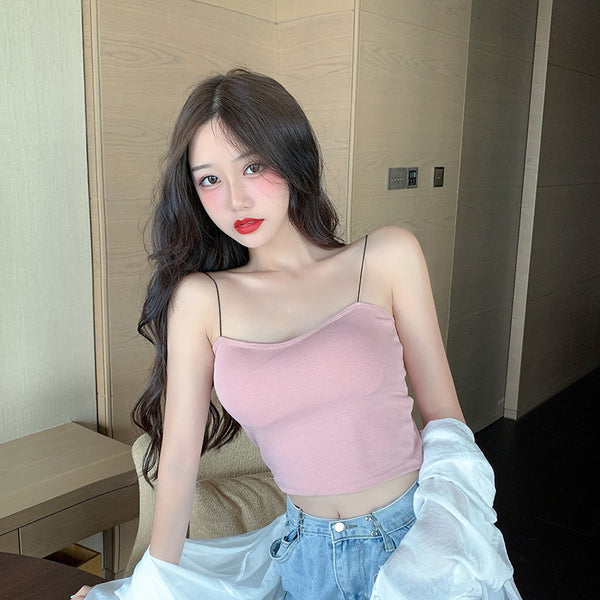 Beautiful Simple Design Sexy Women Spaghetti Strap Sling Tanktop Outer Wear One Piece Camisole Tube Top