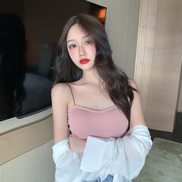 Beautiful Simple Design Sexy Women Spaghetti Strap Sling Tanktop Outer Wear One Piece Camisole Tube Top