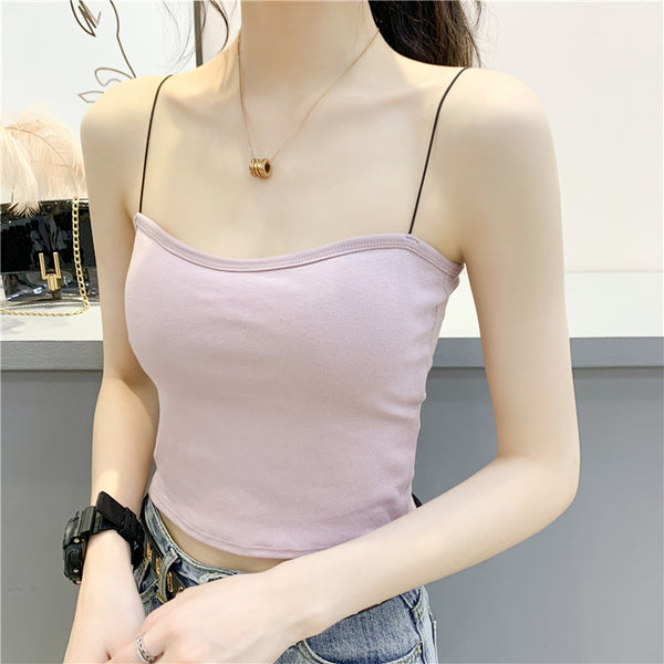 Beautiful Simple Design Sexy Women Spaghetti Strap Sling Tanktop Outer Wear One Piece Camisole Tube Top