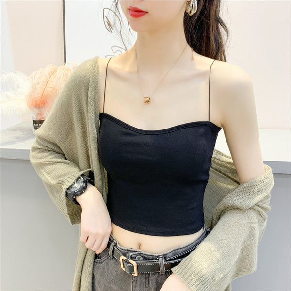 Beautiful Simple Design Sexy Women Spaghetti Strap Sling Tanktop Outer Wear One Piece Camisole Tube Top