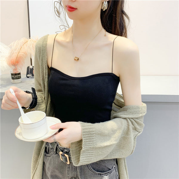 Beautiful Simple Design Sexy Women Spaghetti Strap Sling Tanktop Outer Wear One Piece Camisole Tube Top