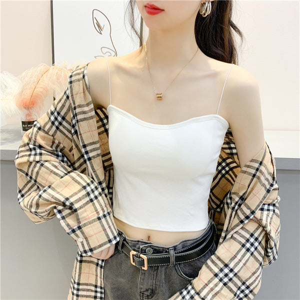 Beautiful Simple Design Sexy Women Spaghetti Strap Sling Tanktop Outer Wear One Piece Camisole Tube Top