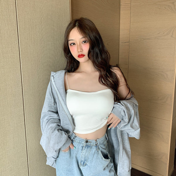 Beautiful Simple Design Sexy Women Spaghetti Strap Sling Tanktop Outer Wear One Piece Camisole Tube Top