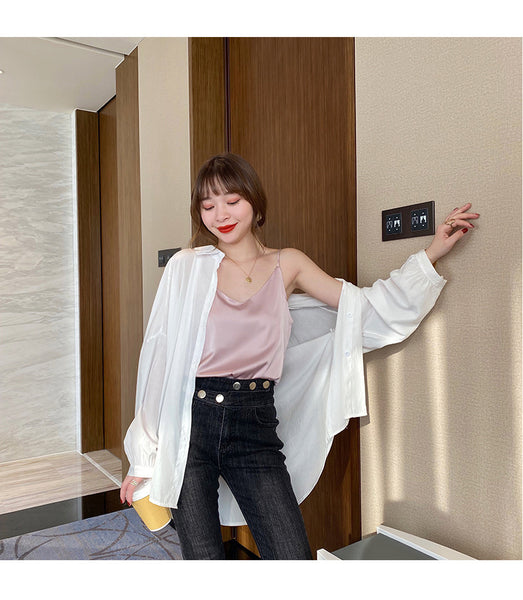 Temperament Women Camisole Silk Vest Sexy Sleeveless V Neck Design Suit Casual Halter Tops Top