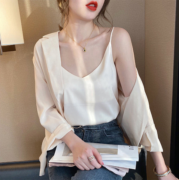 Temperament Women Camisole Silk Vest Sexy Sleeveless V Neck Design Suit Casual Halter Tops Top