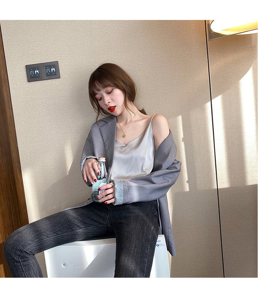 Temperament Women Camisole Silk Vest Sexy Sleeveless V Neck Design Suit Casual Halter Tops Top