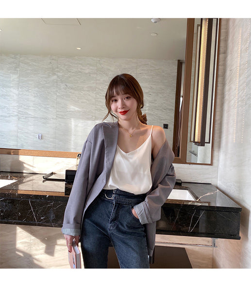 Temperament Women Camisole Silk Vest Sexy Sleeveless V Neck Design Suit Casual Halter Tops Top