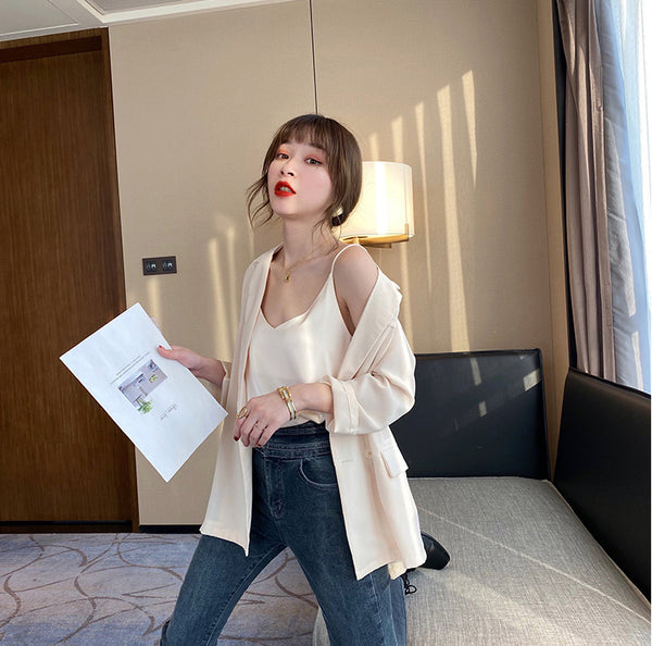 Temperament Women Camisole Silk Vest Sexy Sleeveless V Neck Design Suit Casual Halter Tops Top