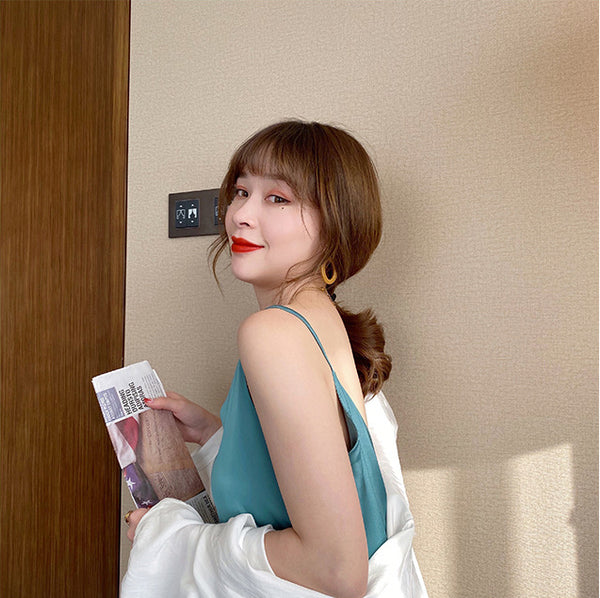 Temperament Women Camisole Silk Vest Sexy Sleeveless V Neck Design Suit Casual Halter Tops Top