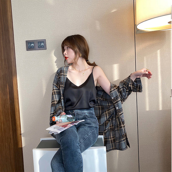 Temperament Women Camisole Silk Vest Sexy Sleeveless V Neck Design Suit Casual Halter Tops Top