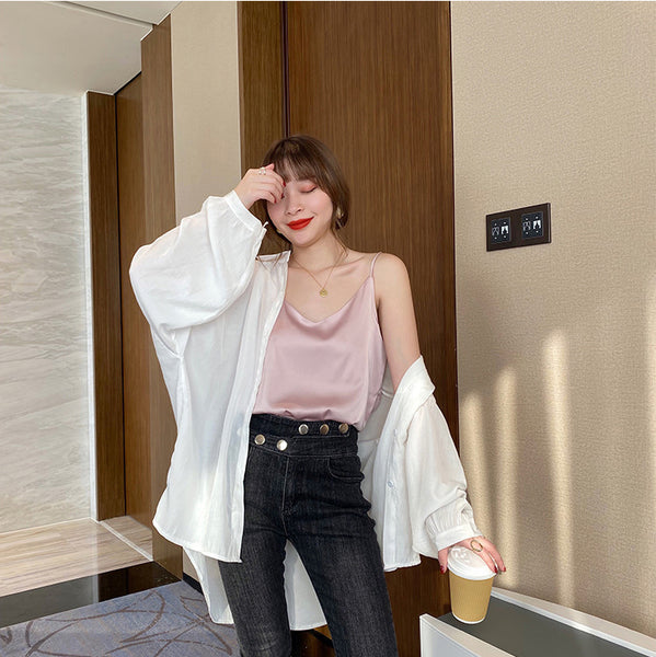 Temperament Women Camisole Silk Vest Sexy Sleeveless V Neck Design Suit Casual Halter Tops Top