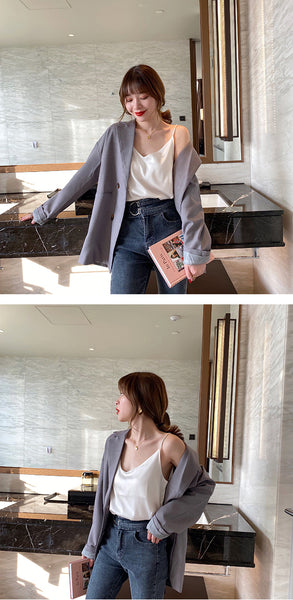 Temperament Women Camisole Silk Vest Sexy Sleeveless V Neck Design Suit Casual Halter Tops Top