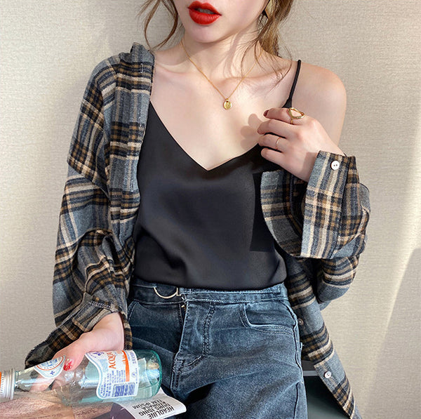 Temperament Women Camisole Silk Vest Sexy Sleeveless V Neck Design Suit Casual Halter Tops Top