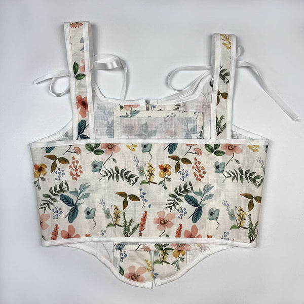 Summer Women Retro Wrap Palace Waist Tie Straps Round Neck Floral Printed Vest Outer Wear Crop Top