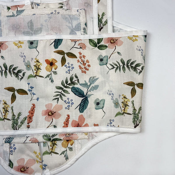 Summer Women Retro Wrap Palace Waist Tie Straps Round Neck Floral Printed Vest Outer Wear Crop Top