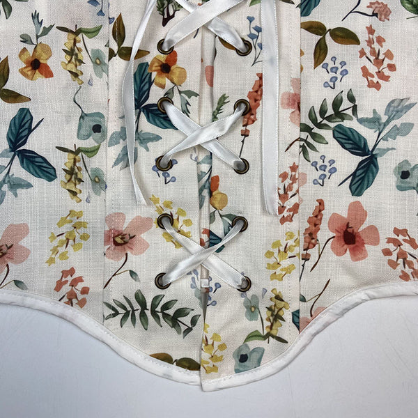 Summer Women Retro Wrap Palace Waist Tie Straps Round Neck Floral Printed Vest Outer Wear Crop Top