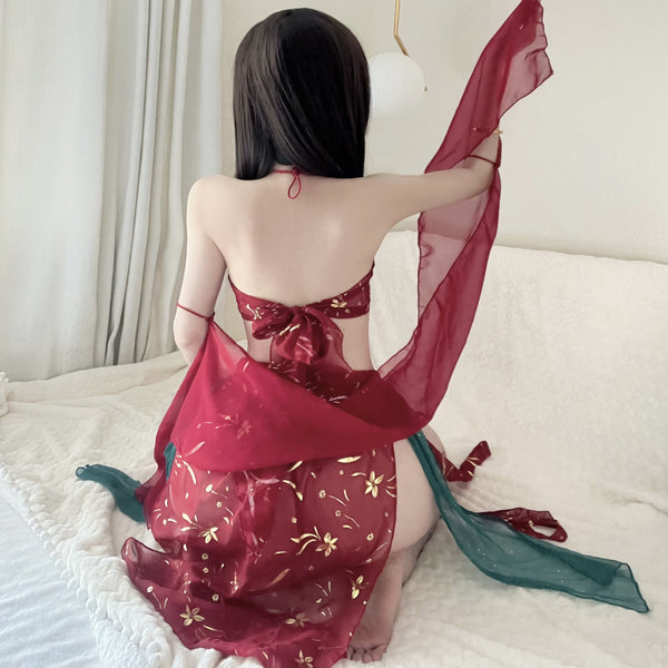 Fancy Ladies Large Size Sexy Cosplay Lingerie Halter Neck Tube top Night Sleep Wear Dress