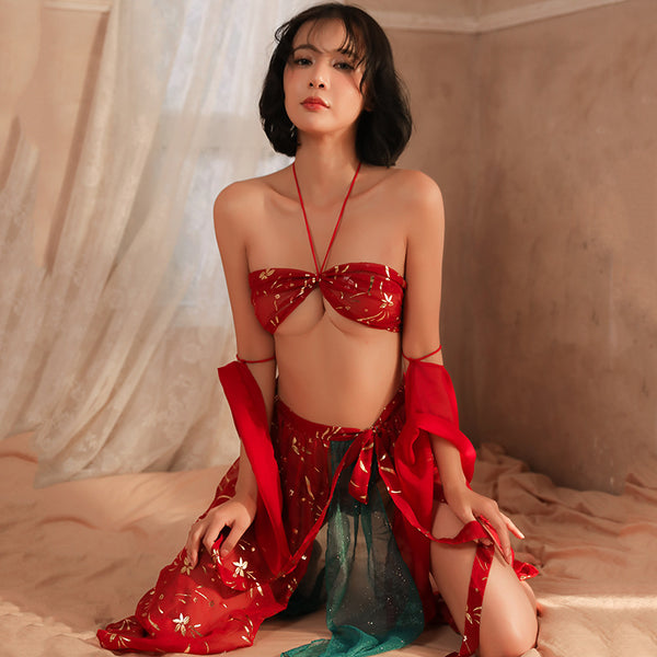 Fancy Ladies Large Size Sexy Cosplay Lingerie Halter Neck Tube top Night Sleep Wear Dress
