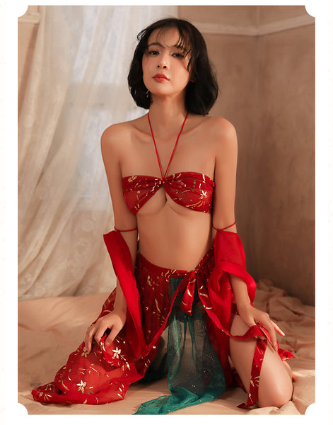 Fancy Ladies Large Size Sexy Cosplay Lingerie Halter Neck Tube top Night Sleep Wear Dress