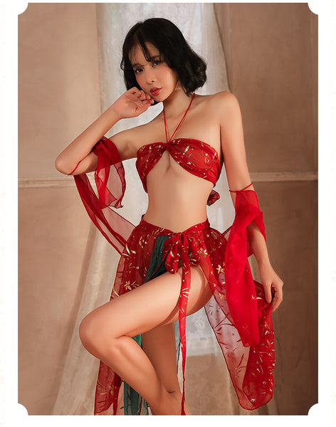 Fancy Ladies Large Size Sexy Cosplay Lingerie Halter Neck Tube top Night Sleep Wear Dress