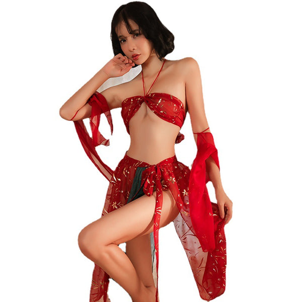 Fancy Ladies Large Size Sexy Cosplay Lingerie Halter Neck Tube top Night Sleep Wear Dress