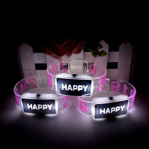 Happy Letter Voice Activated Sound Control Led Flashing Night Club Bracelet Wristband