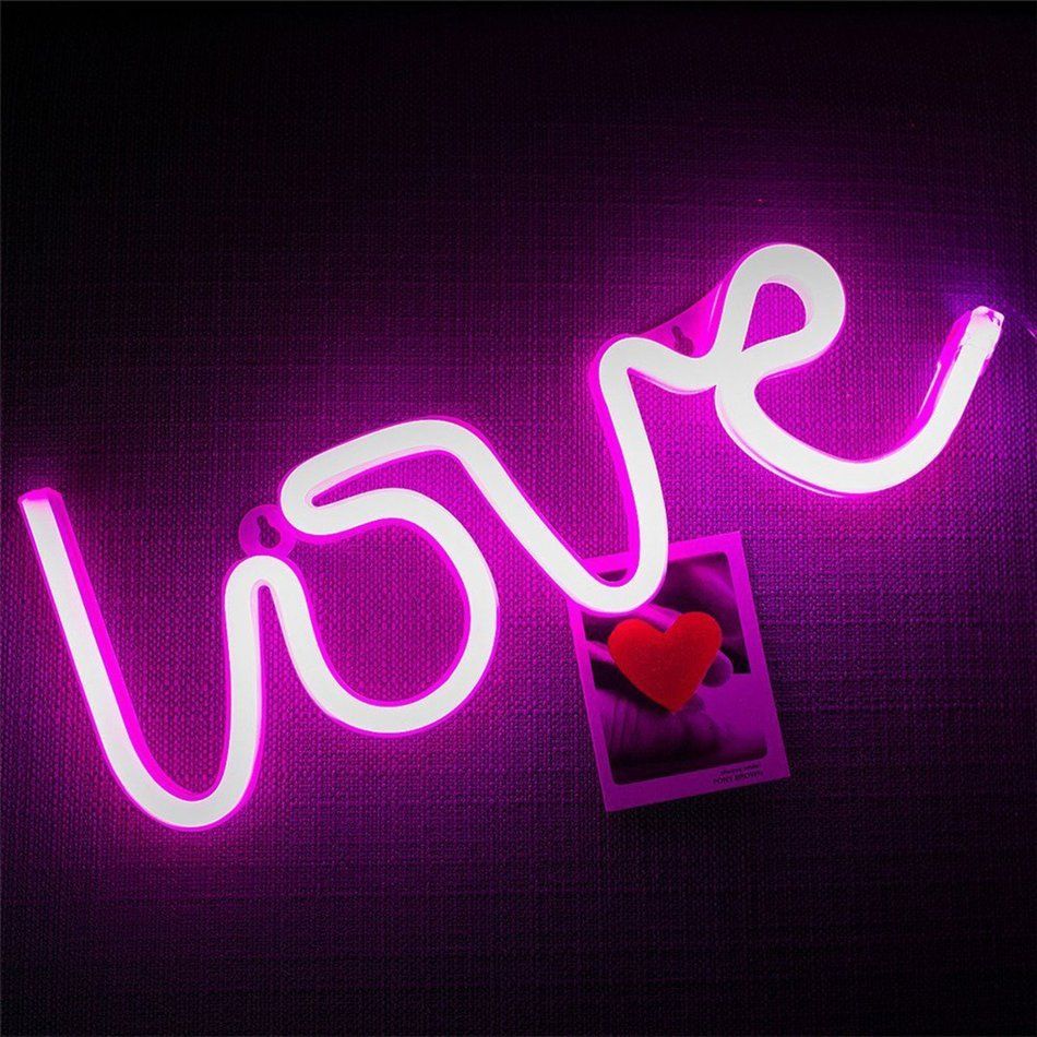 Romantic LOVE Shape Pink LED Neon Light Home Children Bedroom Decoration Light