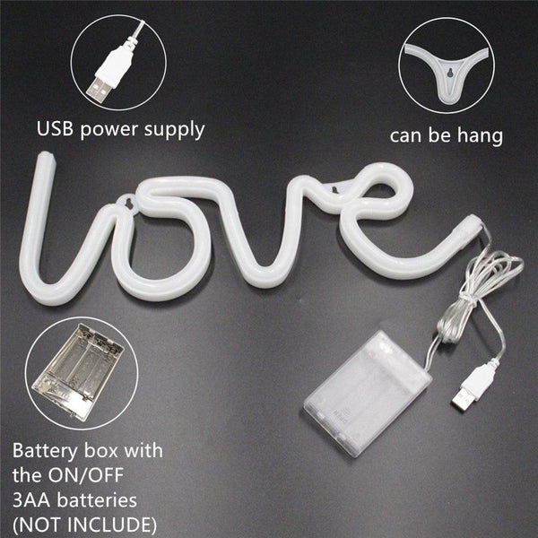 Romantic LOVE Shape Pink LED Neon Light Home Children Bedroom Decoration Light