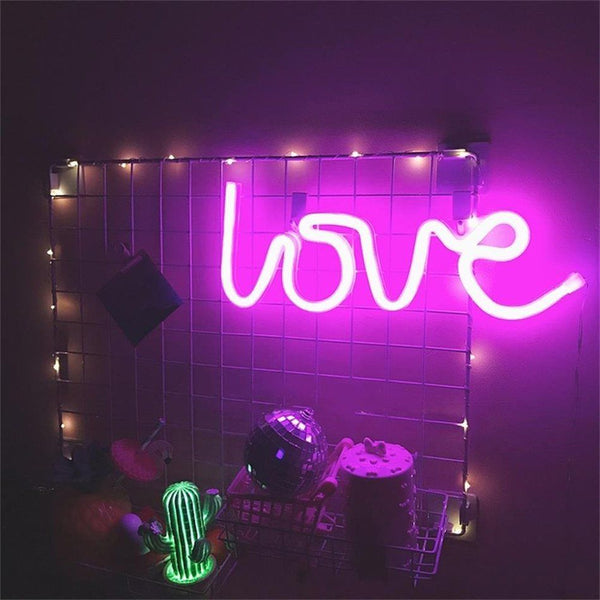 Romantic LOVE Shape Pink LED Neon Light Home Children Bedroom Decoration Light