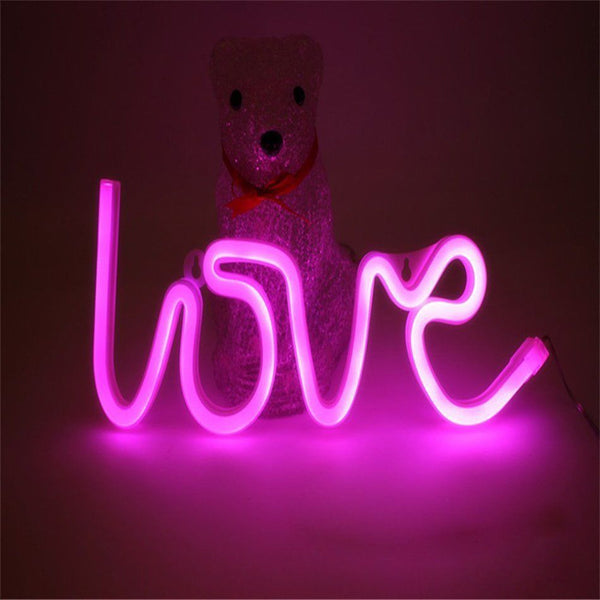 Romantic LOVE Shape Pink LED Neon Light Home Children Bedroom Decoration Light