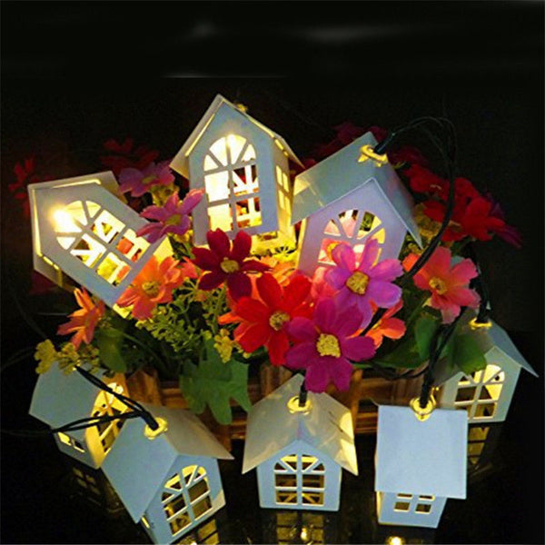 LED Wooden House Decoration String Fairy Light Holiday Lamp Xmas Tree Balcony