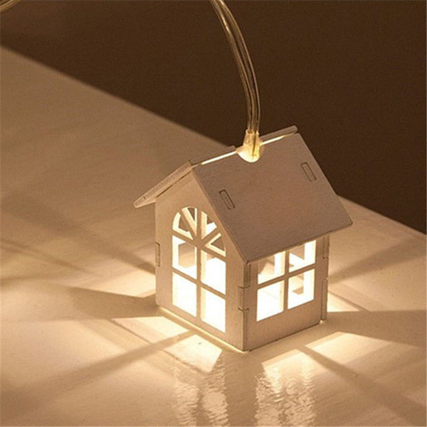LED Wooden House Decoration String Fairy Light Holiday Lamp Xmas Tree Balcony