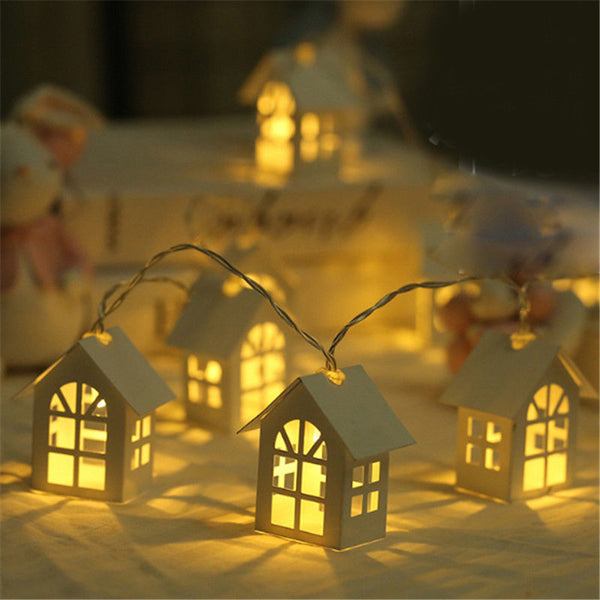 LED Wooden House Decoration String Fairy Light Holiday Lamp Xmas Tree Balcony