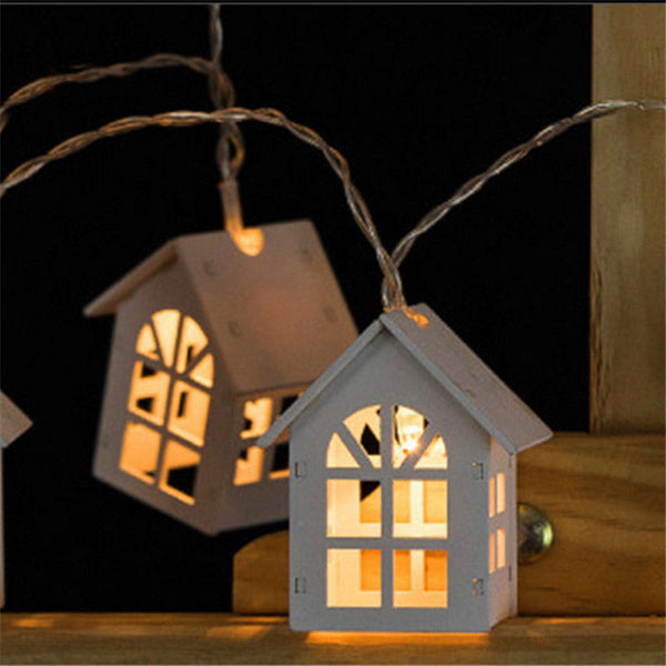 LED Wooden House Decoration String Fairy Light Holiday Lamp Xmas Tree Balcony
