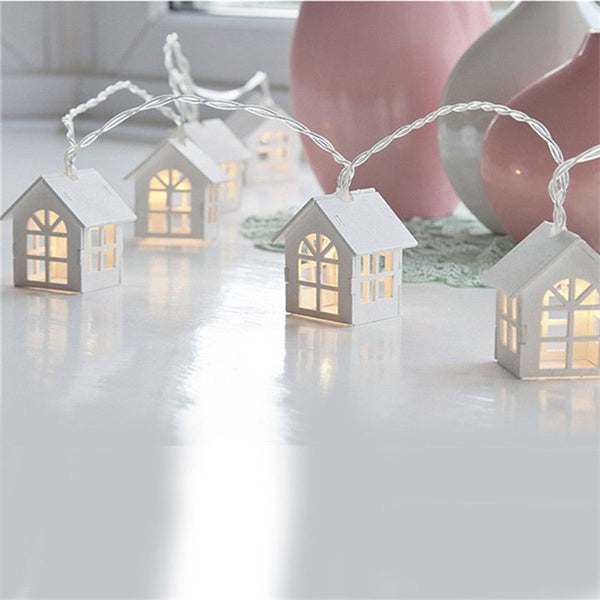 LED Wooden House Decoration String Fairy Light Holiday Lamp Xmas Tree Balcony