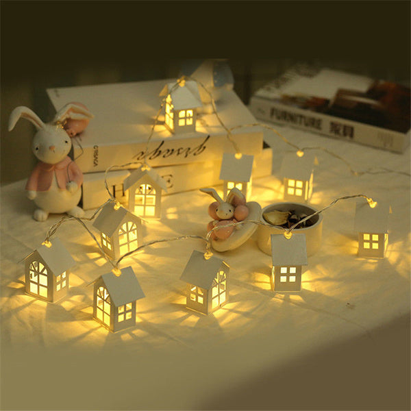 LED Wooden House Decoration String Fairy Light Holiday Lamp Xmas Tree Balcony