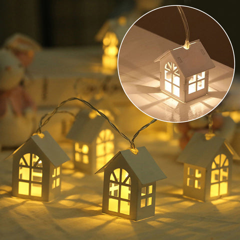 LED Wooden House Decoration String Fairy Light Holiday Lamp Xmas Tree Balcony