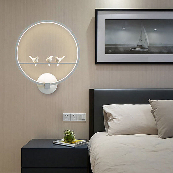Round Wall LED Modern Creative Bed Lamp Bedroom Living Room Birds Chamber Light