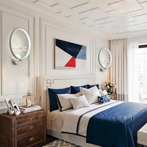 Round Wall LED Modern Creative Bed Lamp Bedroom Living Room Birds Chamber Light