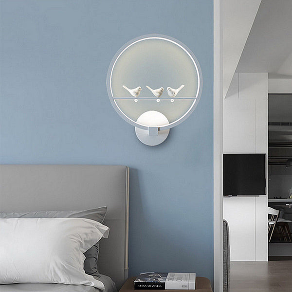 Round Wall LED Modern Creative Bed Lamp Bedroom Living Room Birds Chamber Light