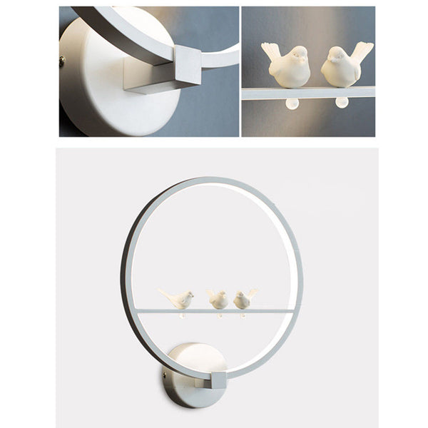 Round Wall LED Modern Creative Bed Lamp Bedroom Living Room Birds Chamber Light