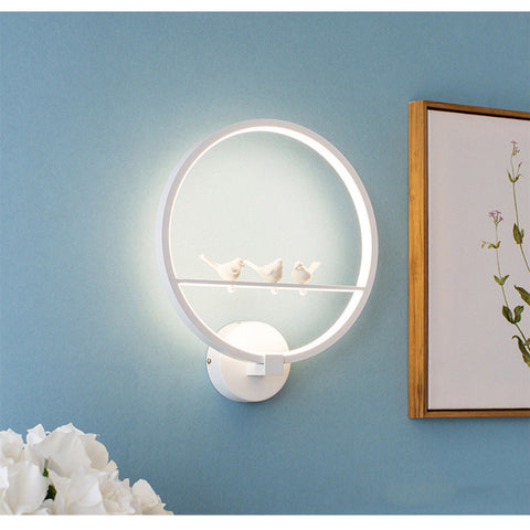 Round Wall LED Modern Creative Bed Lamp Bedroom Living Room Birds Chamber Light