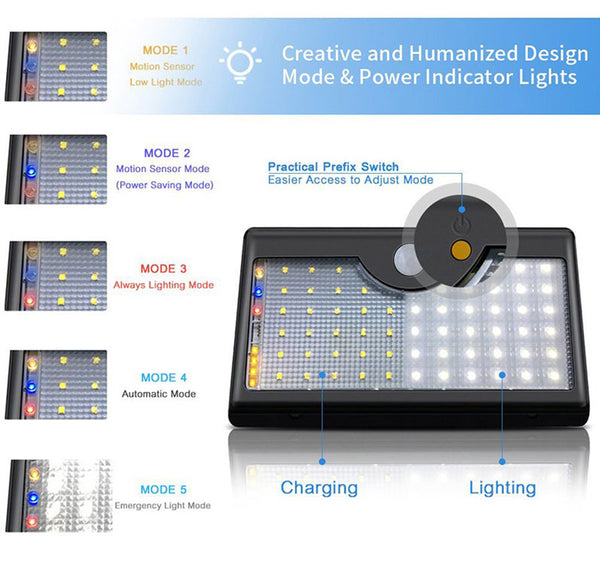 60 LED Solar Light 1300lm Super Bright Outdoor Wall Yard Garden Solar Lamps