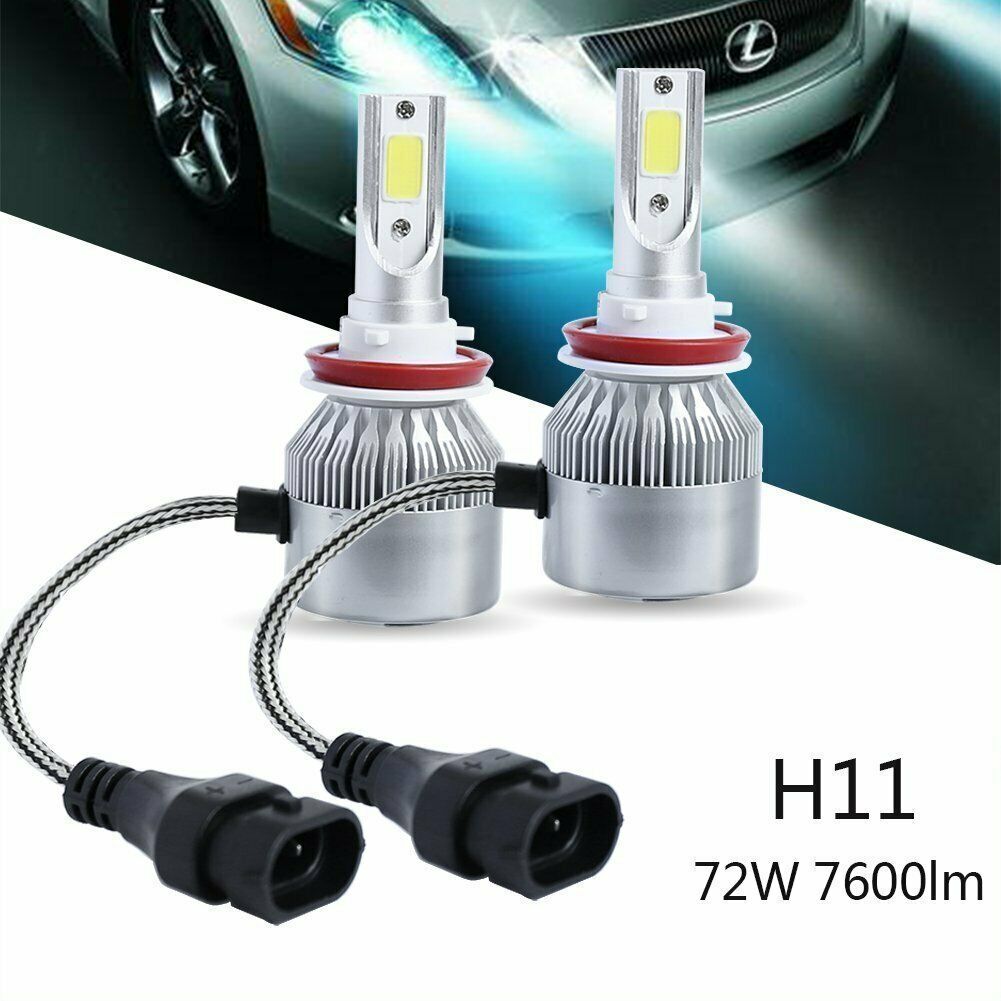 LED Headlight Kit H8 H9 H11 72W 7600LM 6000K Low Beam Fog Bulb HID White