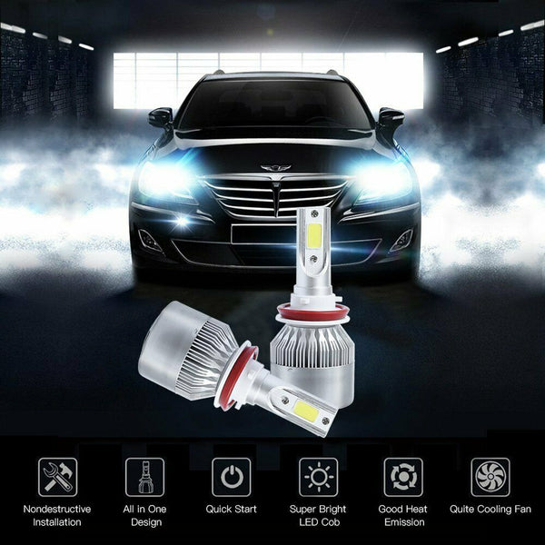 LED Headlight Kit H8 H9 H11 72W 7600LM 6000K Low Beam Fog Bulb HID White