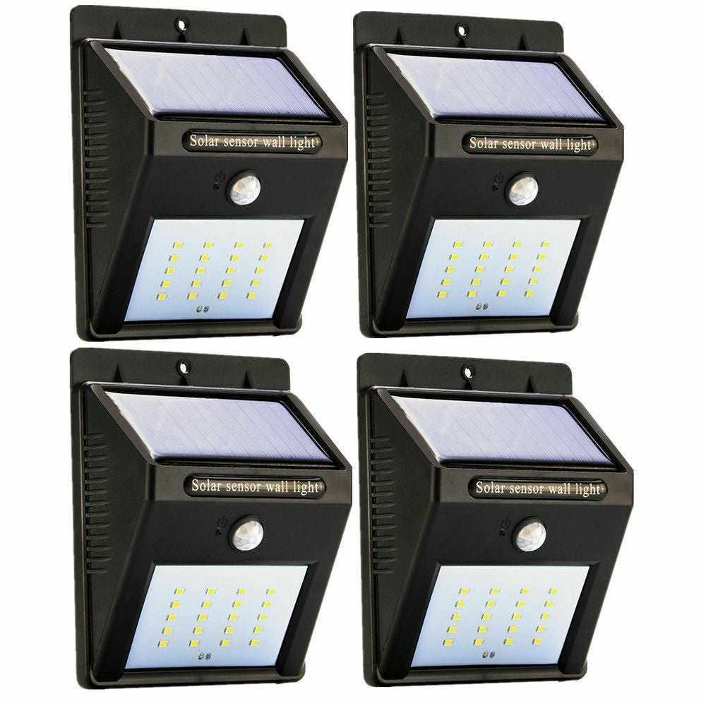 4 pcs 20 LED Outdoor Lights Solar PIR Sensor Motion Flood Light Waterproof Lamp
