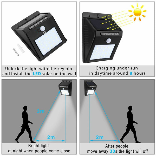 4 pcs 20 LED Outdoor Lights Solar PIR Sensor Motion Flood Light Waterproof Lamp