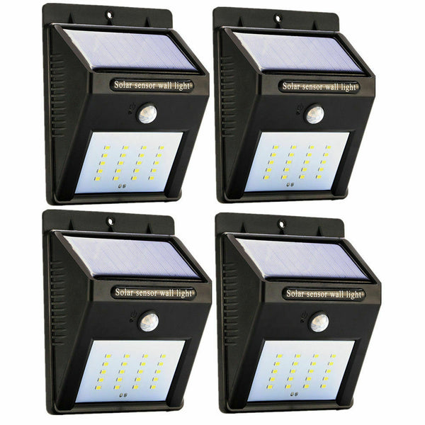 4 pcs 20 LED Outdoor Lights Solar PIR Sensor Motion Flood Light Waterproof Lamp