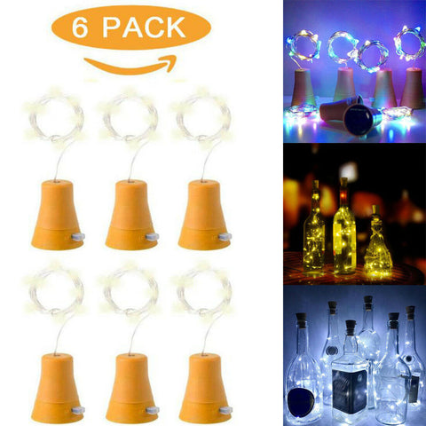 6X Solar Powered LED Night Fairy Waterproof Warm White Wine Bottle Cork Light
